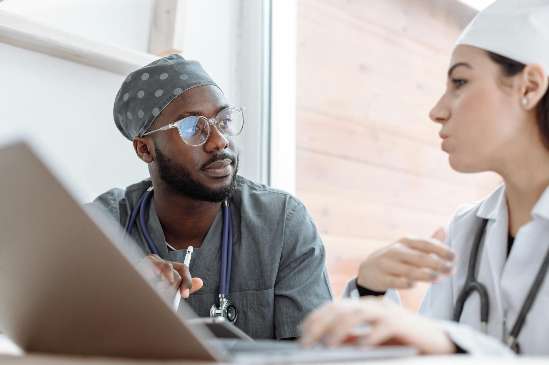 healthcare workers having a conversation